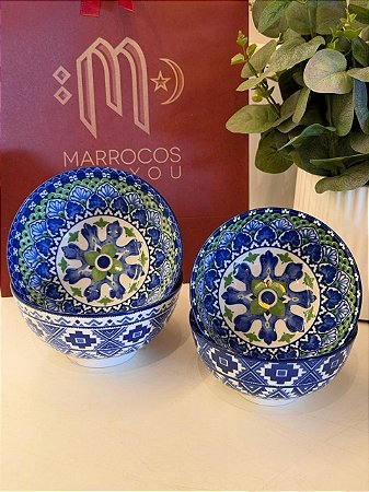 Kit 4 Bowls - Cerâmica - Azul e Verde