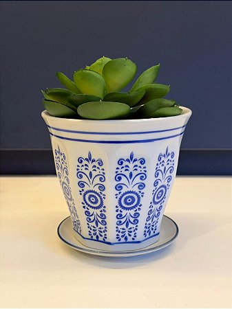 Cachepot em Cerâmica - Azul e Branco - 12CM