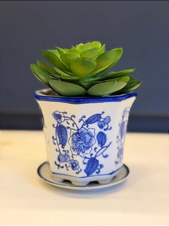 Cachepot em Cerâmica - Azul e Branco - 12CM