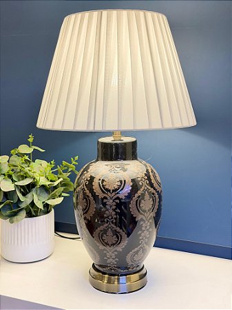 Abajur - Cerâmica - Preto e Marrom com Cúpula