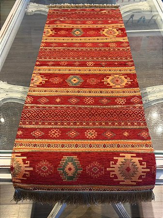 Caminho de Mesa em Jacquard - Vermelho e Terracota
