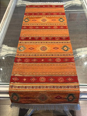 Caminho de Mesa em Jacquard - Terracota e Vermelho