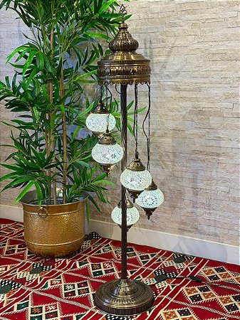 Luminária Turca de Chão - 5 Globos - Branca