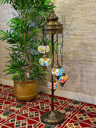 Luminária Turca de Chão - 5 Globos - Colorida