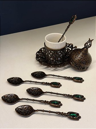 Jogo de Colheres - Turcas - Metal - Cobre e Verde