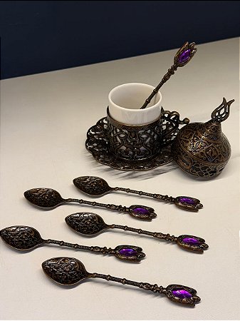 Jogo de Colheres - Turcas - Metal - Cobre e Roxo