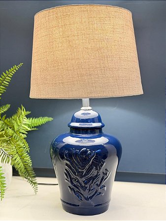 Abajur - Cerâmica - Coral - Azul com Cúpula