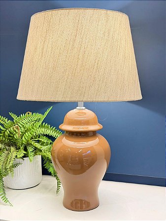 Abajur - Cerâmica - Marrom com Cúpula