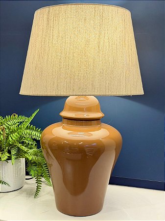Abajur - Cerâmica - Marrom com Cúpula