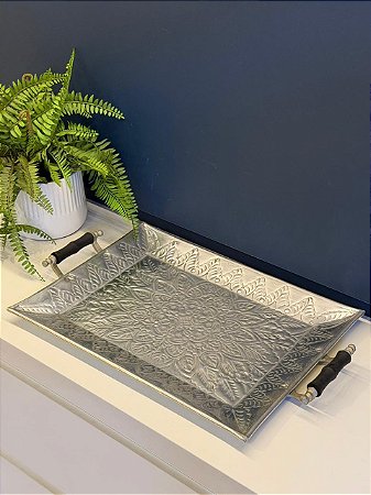 Bandeja - Metal - Prata - 52CM