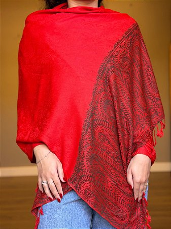 Pashmina de Viscose - Estampada - Vermelho e Preto