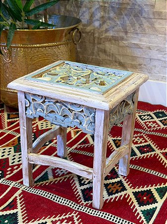 Mesa Madeira Entalhada - Pátina - 28CM