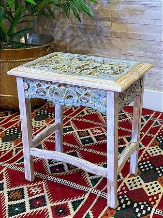 Mesa Madeira Entalhada - Pátina - 40CM