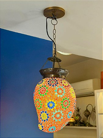 Luminária de Teto Metal e Vidro Laranja e Colorido