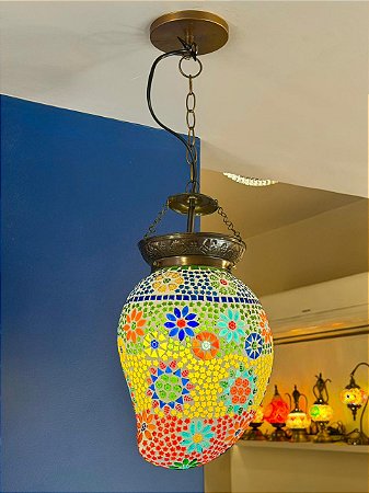 Luminária de Teto Metal e Vidro Colorido