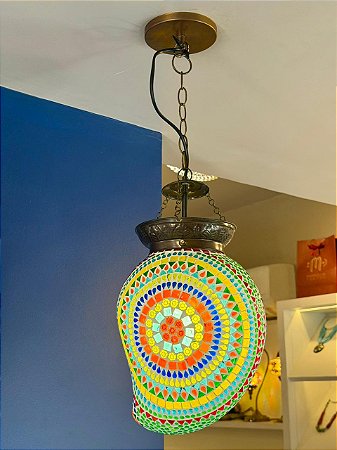 Luminária de Teto Metal e Vidro Verde e Colorido