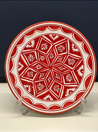 Prato de Parede Grande - Tunísia - Decorativo - Cerâmica - Pintado à mão - Vermelho