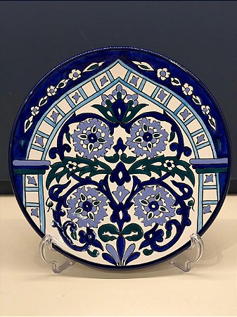 Prato de Parede Grande - Tunísia - Decorativo - Cerâmica - Pintado à mão - Azul e Lilás