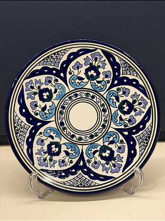 Prato de Parede Grande - Tunísia - Decorativo - Cerâmica - Pintado à mão - Azul e Lilás