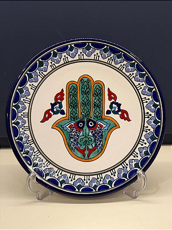 Prato de Parede Grande - Tunísia - Decorativo - Cerâmica - Pintado à mão - Colorido