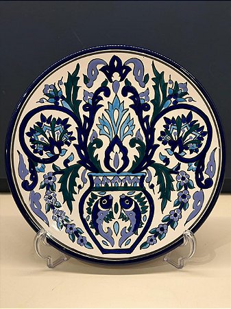 Prato de Parede Grande - Tunísia - Decorativo - Cerâmica - Pintado à mão - Azul e Lilás