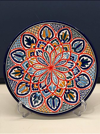 Prato de Parede Grande - Tunísia - Decorativo - Cerâmica - Pintado à mão - Colorido