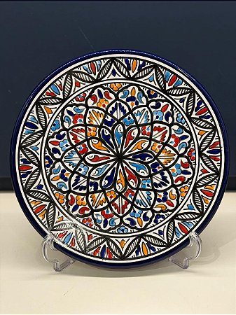 Prato de Parede Grande - Tunísia - Decorativo - Cerâmica - Pintado à mão - Colorido