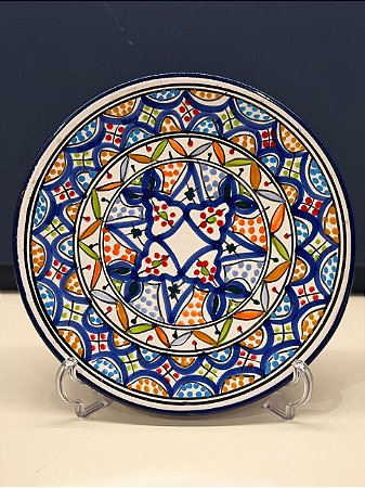 Prato de Parede Médio - Tunísia - Decorativo - Cerâmica - Pintado à mão - Colorido