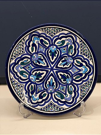 Prato de Parede Médio - Tunísia - Decorativo - Cerâmica - Pintado à mão - Azul, Lilás, Verde