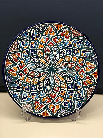 Prato de Parede - Tunísia - Decorativo - Cerâmica - Pintado à mão - Colorido