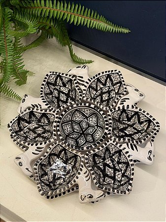 Petisqueira com Prato - Cerâmica - Tunísia - Camelo - Pintado à mão - Preto