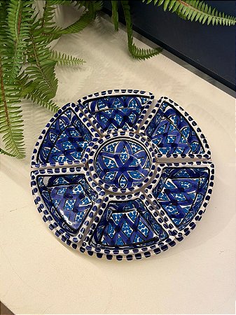 Petisqueira com Prato - Cerâmica - Tunísia - Pintado à mão - Azul e Colorido