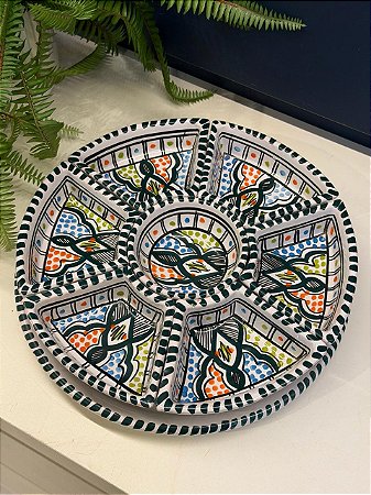 Petisqueira com Prato - Cerâmica - Tunísia - Pintado à mão - Colorido