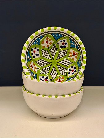 Bowl - Cerâmica - Tunísia - Tamanho Pequeno - Verde Claro e Colorido