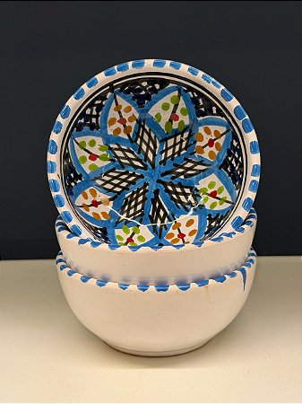 Bowl - Cerâmica - Tunísia - Tamanho Pequeno - Azul Claro e Colorido