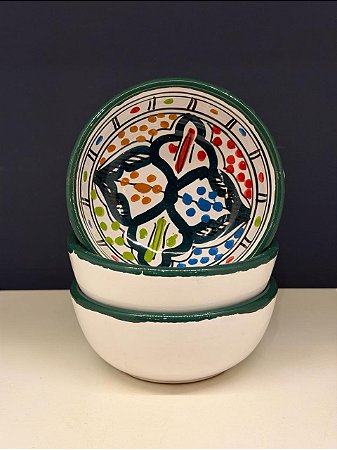 Bowl - Cerâmica - Tunísia - Tamanho Pequeno - Verde e Colorido