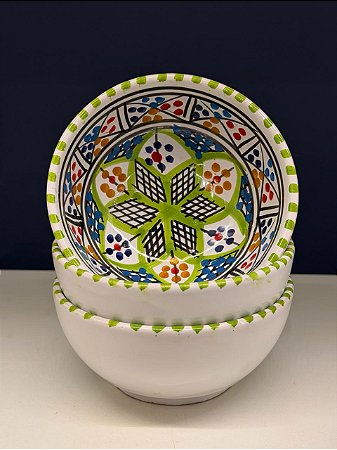 Bowl - Cerâmica - Tunísia - Tamanho Médio - Verde Claro e Colorido