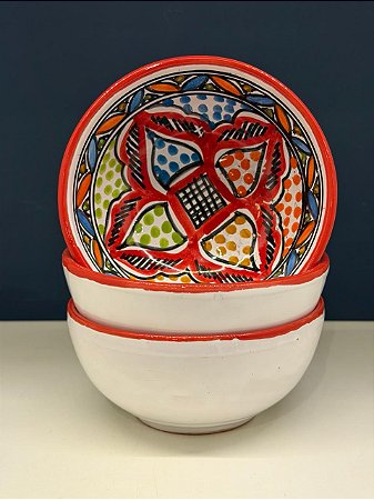 Bowl - Cerâmica - Tunísia - Tamanho Médio - Vermelho e Colorido