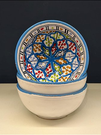 Bowl - Cerâmica - Tunísia - Tamanho Médio - Azul Claro e Colorido