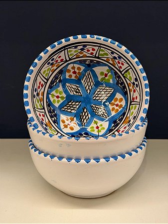 Bowl - Cerâmica - Tunísia - Tamanho Médio - Azul Claro e Colorido