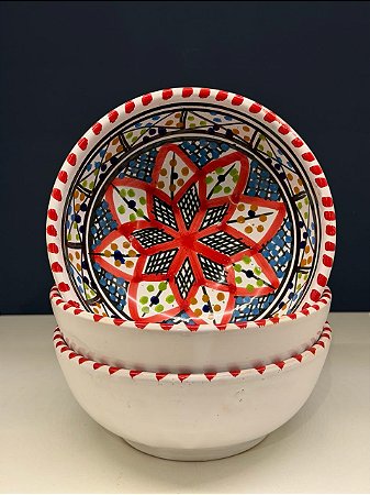 Bowl - Cerâmica - Tunísia - Tamanho Grande - Vermelho e Colorido