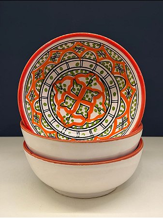 Bowl - Cerâmica - Tunísia - Tamanho Grande - Laranja e Colorido