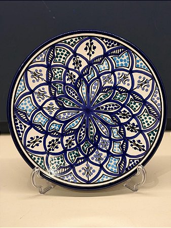 Prato de Parede Médio - Tunísia - Decorativo - Cerâmica - Pintado à mão - Azul
