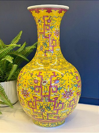 Vaso - Cerâmica - Amarelo e Colorido - 46CM