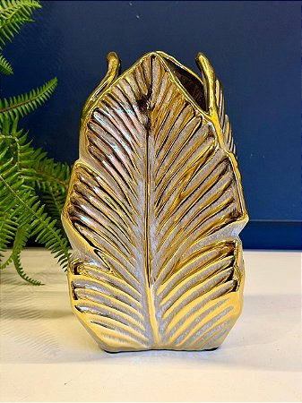 Vaso - Cerâmica - Cinza e Dourado - 24CM