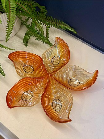 Petisqueira em Vitral - Turca - Pintado à mão - Laranja e Dourado