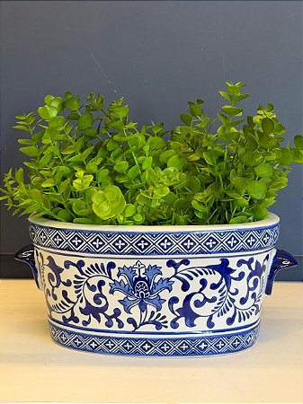 Cachepot em Cerâmica - Azul e Branco