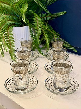 Jogo de Copos Turco - Vidro Turquia - Prata