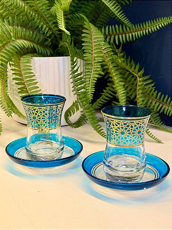 Copo Turco - Pares - Vidro Turquia - Azul e Dourado