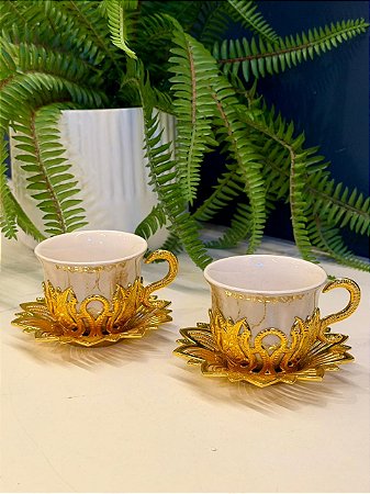 Xicara Turca - Par - Vidro - Marrom e Dourado